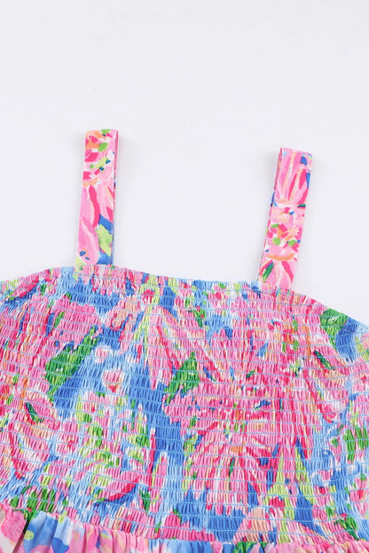 Pink Abstract Floral Painting Smocked Wide Leg Jumpsuit - Chic Meadow Boutique 