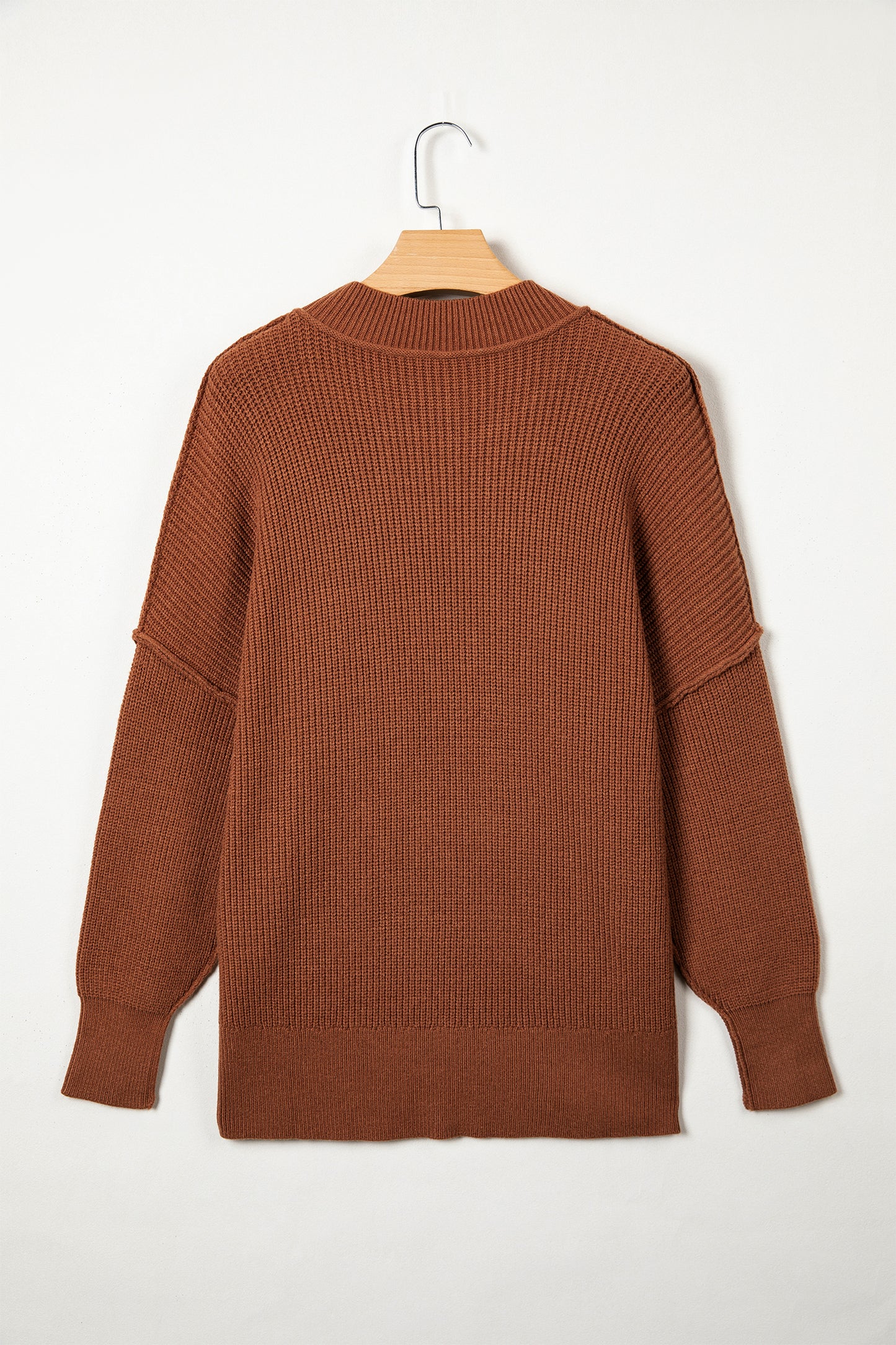 Chestnut Long Sleeve Ribbed Knit Stand Neck Regular Fit Pullover Sweater
