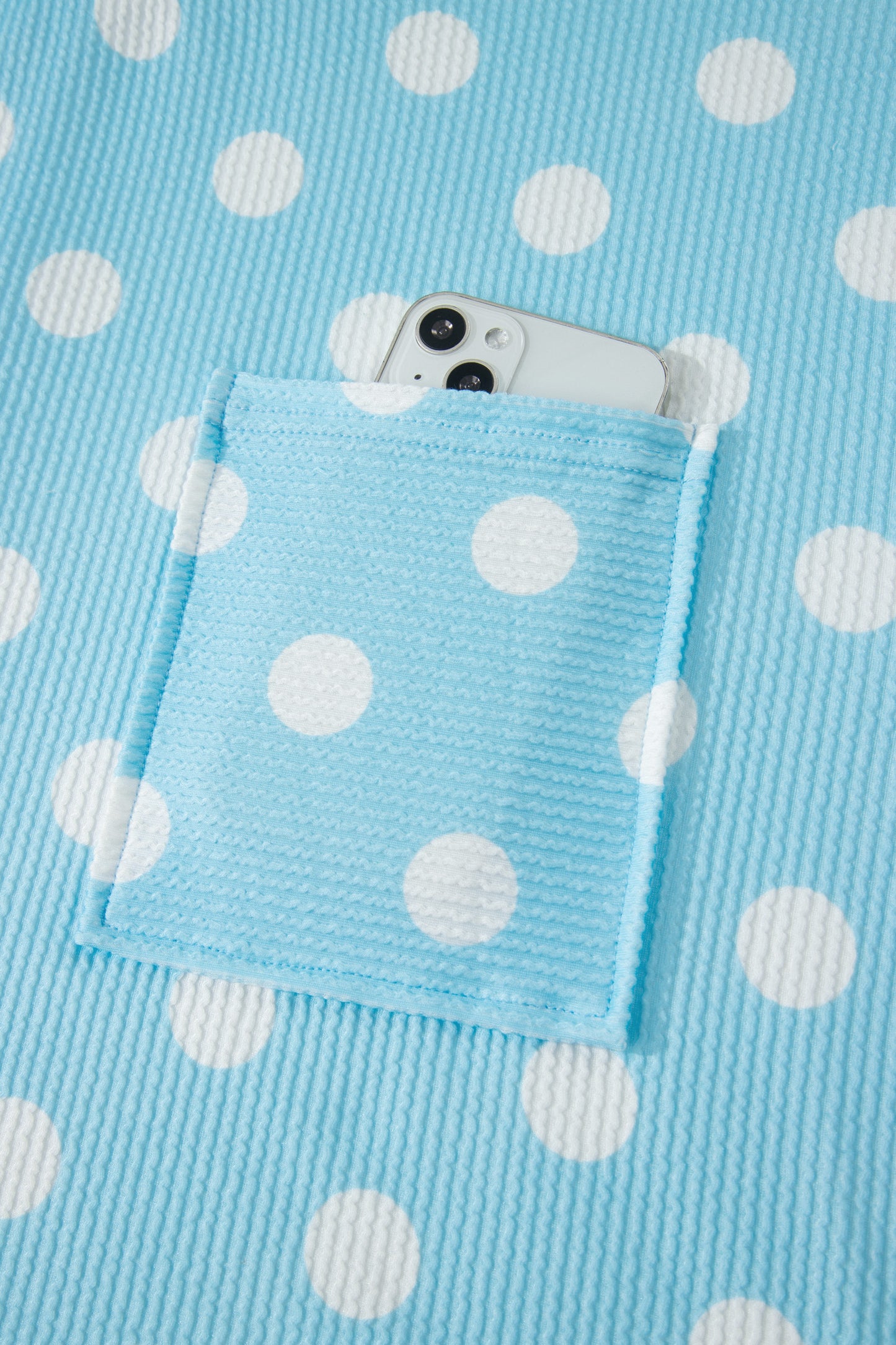 Sky Blue Twisted Rib Polka Dot Print Plus Size T Shirt