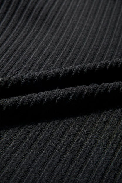 Black Ribbed Texture Round Neck Long Sleeve Rounded Hem Knit Top