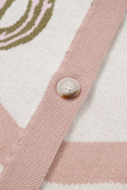 Apricot Western Desert Cactus Print Plus Size Button Cardigan Sweater