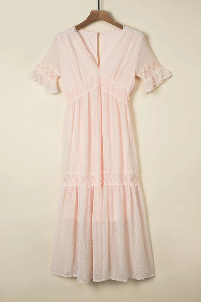 Swiss Dot Lace Trim Maxi Dress - Chic Meadow Boutique 