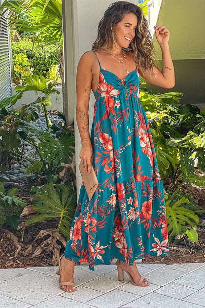 Sky Blue Strappy Open Back Floral Maxi Dress - Chic Meadow Boutique 