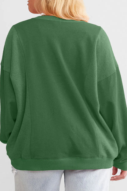 Blackish Green Loose Patchwork Crewneck Plus Size Sweatshirt - Chic Meadow Boutique 