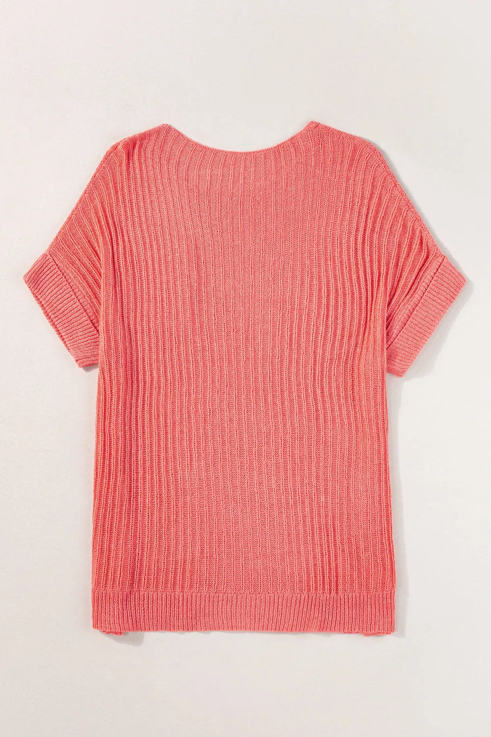 Fresh Salmon Rolled Cuffs Loose Knit Tee with Slits - Chic Meadow Boutique 