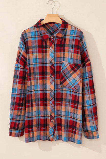 Red Plus Size Plaid Print Buttoned Shirt - Chic Meadow Boutique 