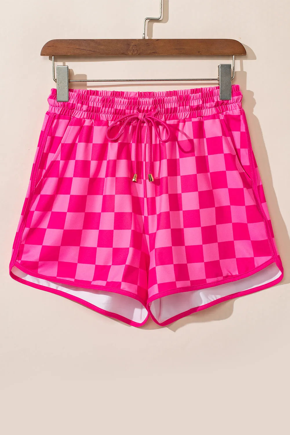 Rose Checkered Drawstring Elastic Waist Casual Shorts - Chic Meadow Boutique 