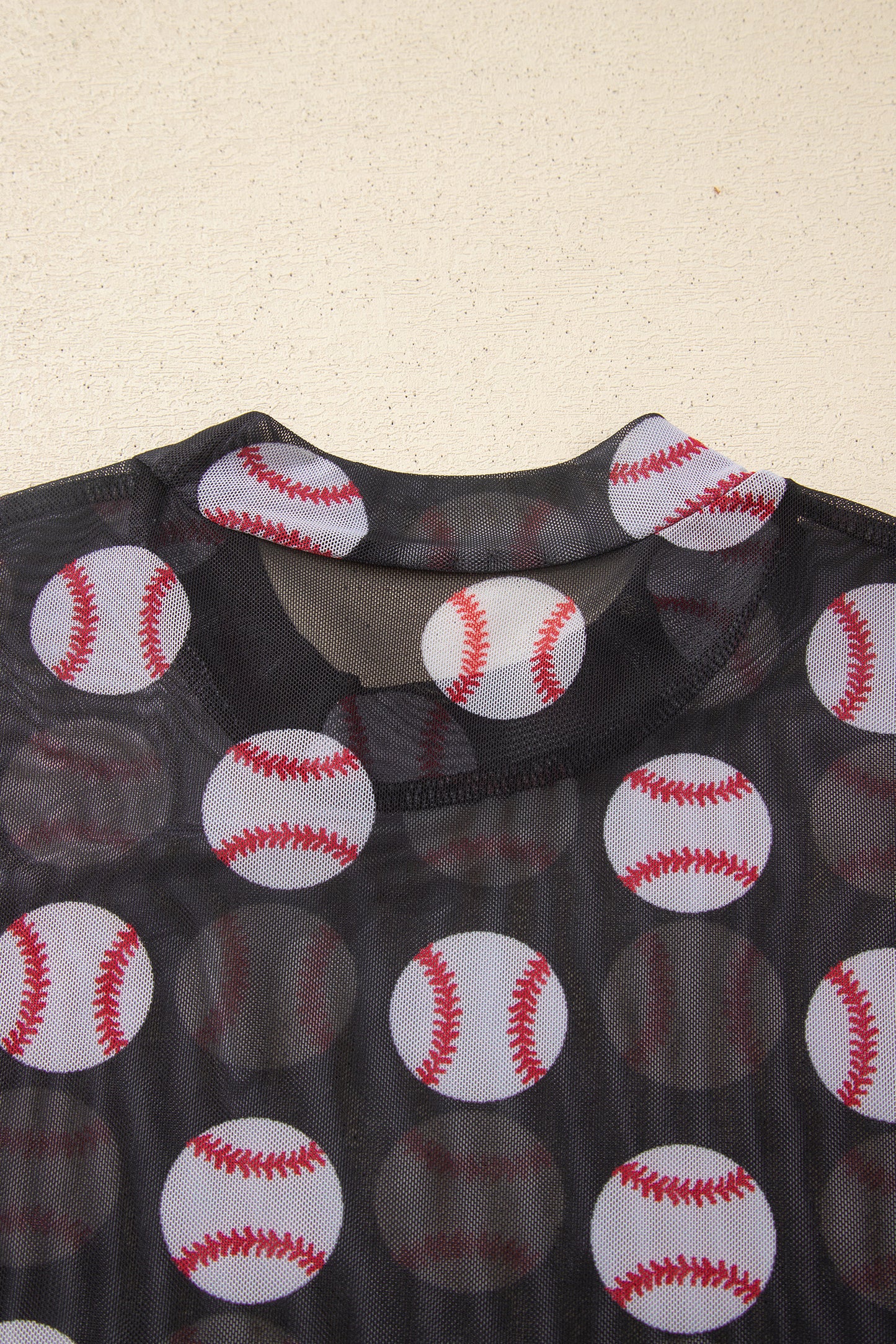 Black Baseball Game Day Sheer Mesh Long Sleeve Top