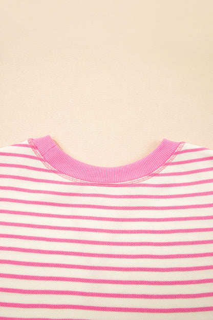 Sachet Pink Contrast Detail Striped Ruffle Short Sleeve Top