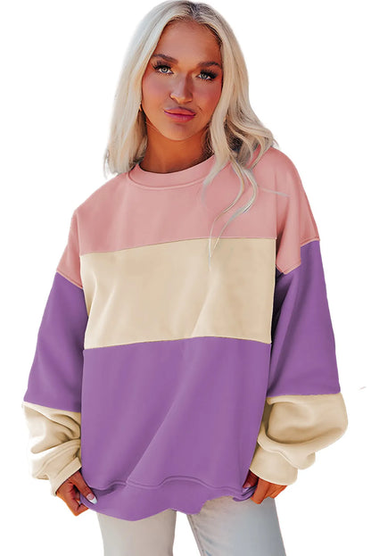 Meadow Mauve Colorblock Patchwork Drop Shoulder Sweatshirt - Chic Meadow Boutique 