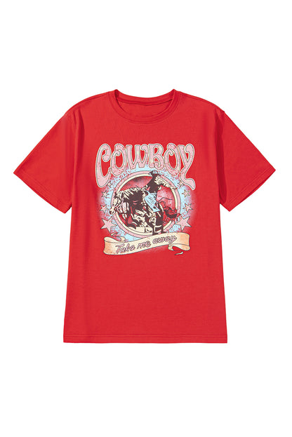 Tomato Red COWBOY Take Me Away Graphic Western Loose Tee