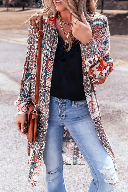 Multicolour Boho Mix Print Long Kimono - Chic Meadow Boutique 