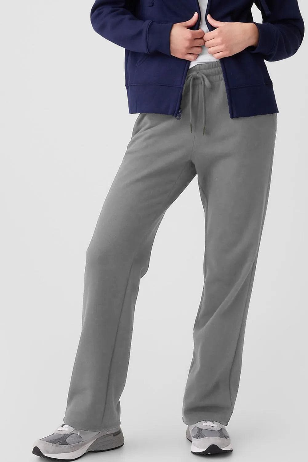 Bottoms/Pants & Culotte Light Grey Solid Color Fleece Lined Drawstring Waist Casual Pants