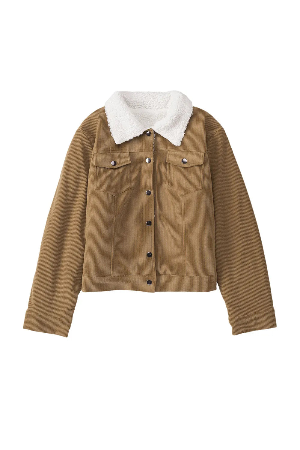 Khaki Corduroy Sherpa Snap Button Flap Jacket - Chic Meadow Boutique 