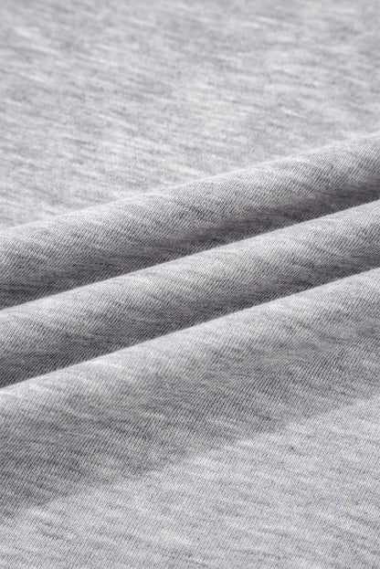 Gray Varsity Contrast Striped Trim V Neck Sweatshirt