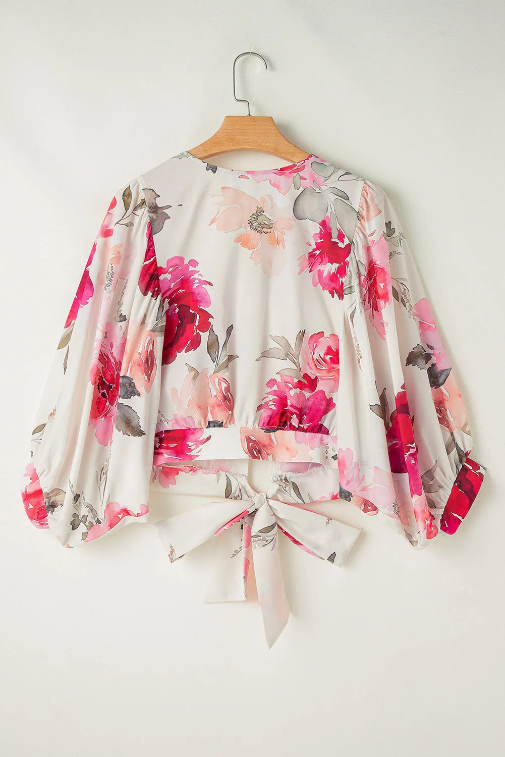 Rose Floral 3/4 Sleeve Lace-up Back Blouse - Chic Meadow Boutique 