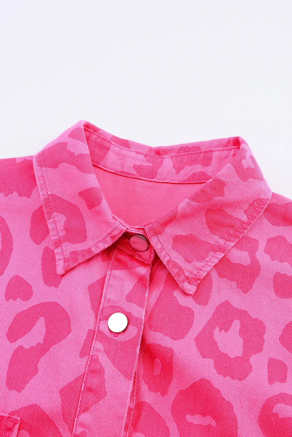 Pink Leopard Print Button Cuffs Raw Hem Jacket - Chic Meadow Boutique 