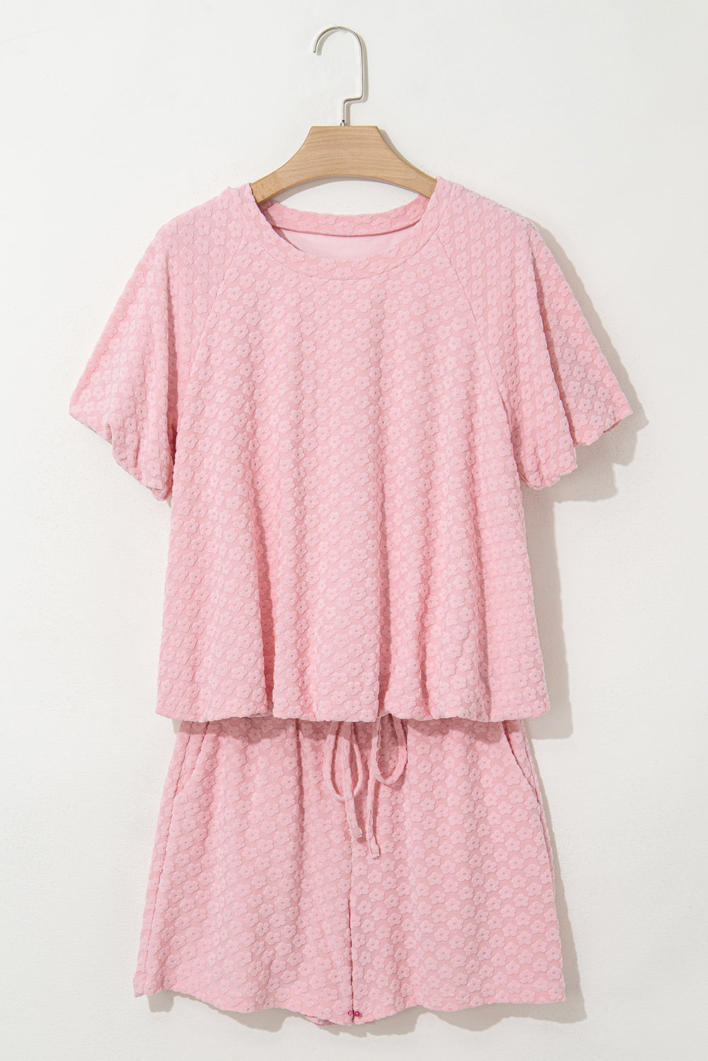 Coral Paradise Daisy Jacquard Textured Casual Short Set