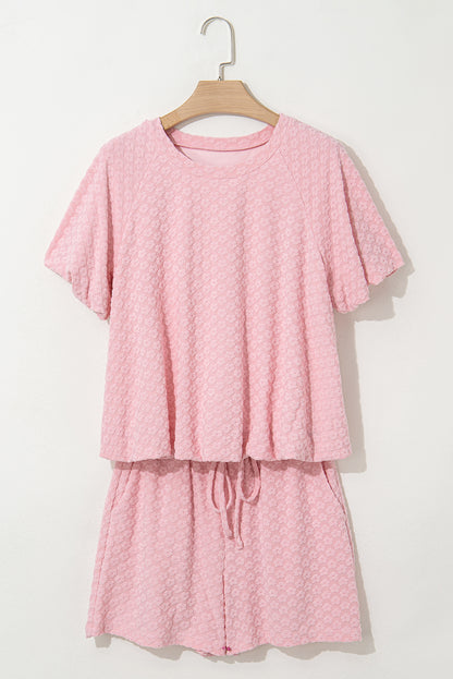 Coral Paradise Daisy Jacquard Textured Casual Short Set