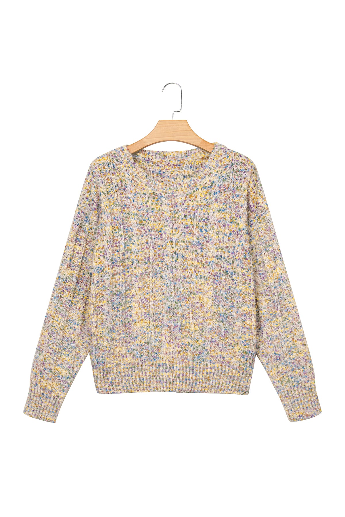 Multicolour Cozy Cable Knit Round Neck Long Sleeve Confetti Sweater