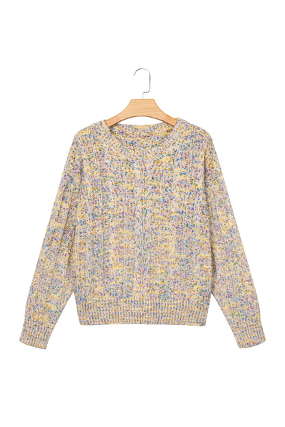 Multicolour Cozy Cable Knit Round Neck Long Sleeve Confetti Sweater