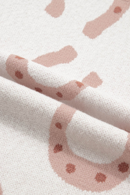 Beige Horse Shoe Western Print Tied Side Cap Sleeve Knitted T Shirt