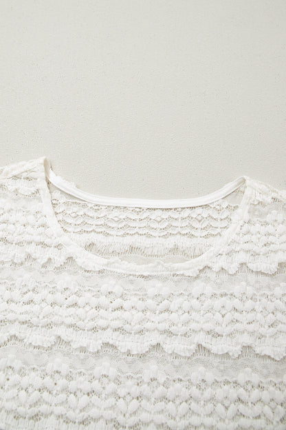 White Sheer Lace Short Sleeve Top