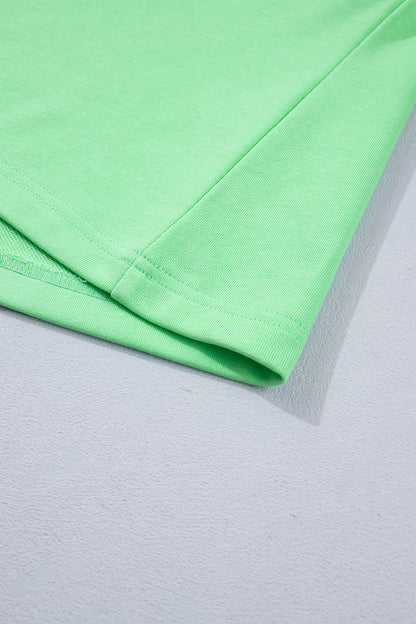 Green Color Block Accent Half Zip Top Athleisure Shorts Set