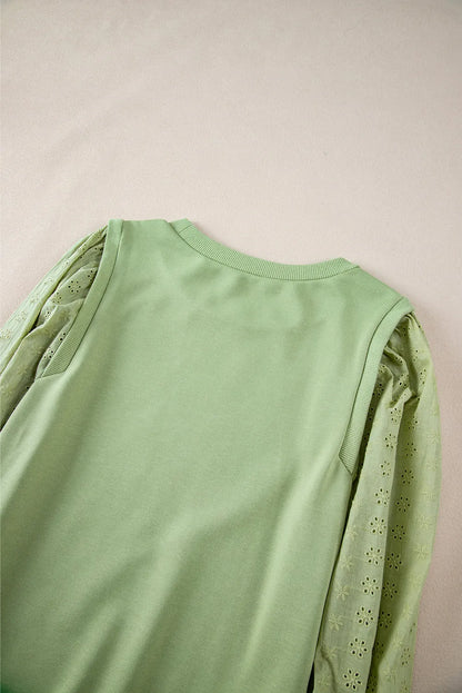 Mist Green Solid Patchwork Sleeve Round Neck Sweatshirt - Chic Meadow Boutique 