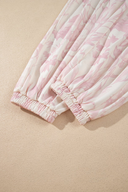 Pink Abstract Print Drop Shoulder Drawstring Waist Drawstring Hem Pant Set