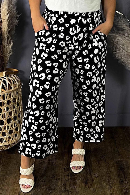 Plus Size/Plus Size Bottoms Leopard Leopard Print Wide Leg Pockets Plus Size Pants