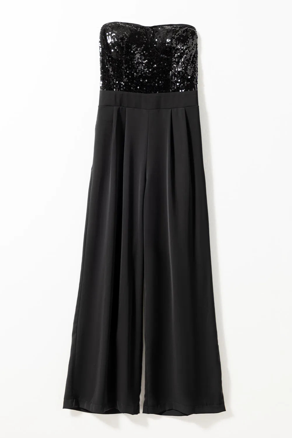 Black Sequin Tube Top Wide Leg Jumpsuit - Chic Meadow Boutique 