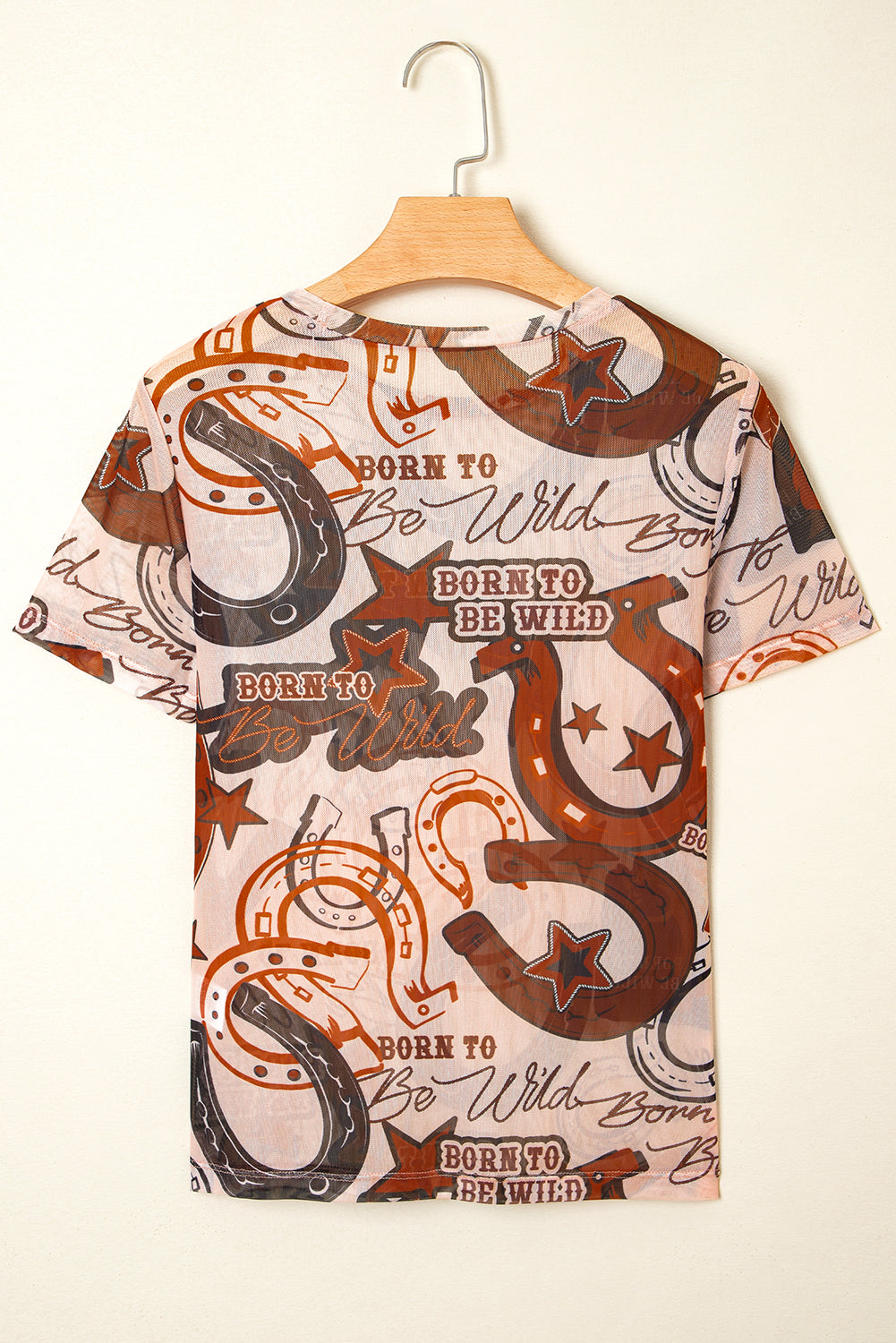 Brown Western Horseshoe Printed Mesh T Shirt