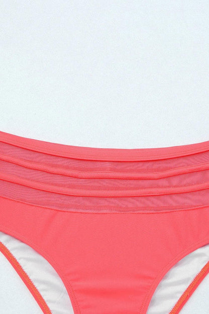 Swimwear/High Waisted Swimsuit Pink Scalloped Criss Cross High Waist Bikini