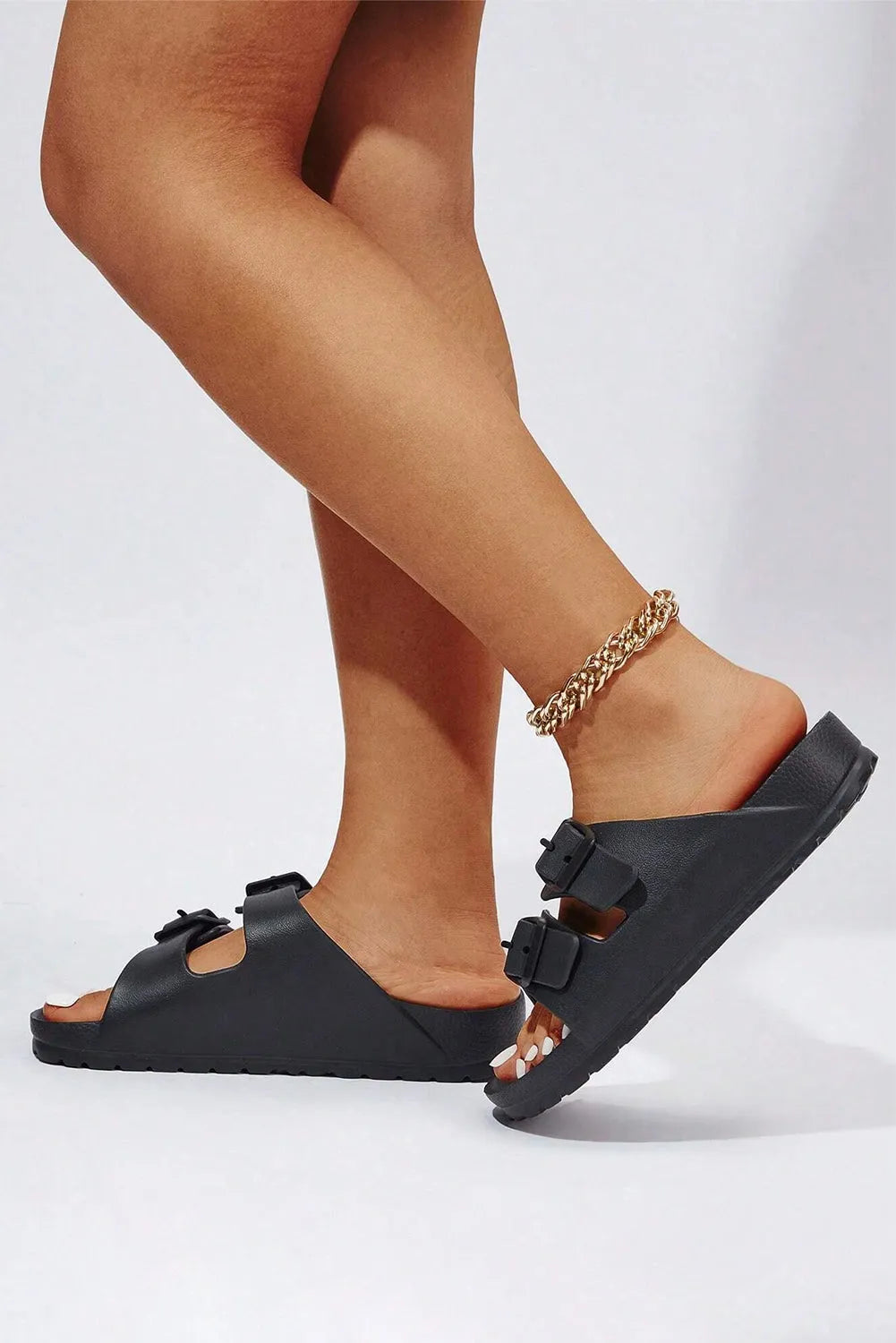 Black Double-buckle EVA Slippers - Chic Meadow Boutique 