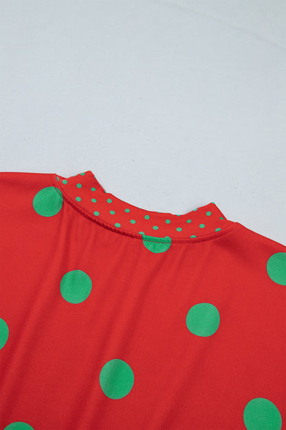 Red Polka Dot Print Contrast Detail Oversized Tunic Sweatshirt