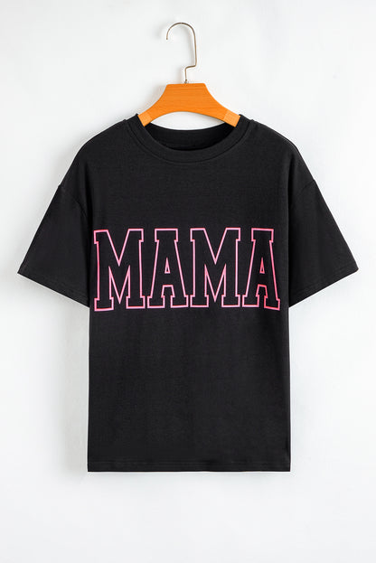 Black MAMA Letter Graphic Neon T Shirt