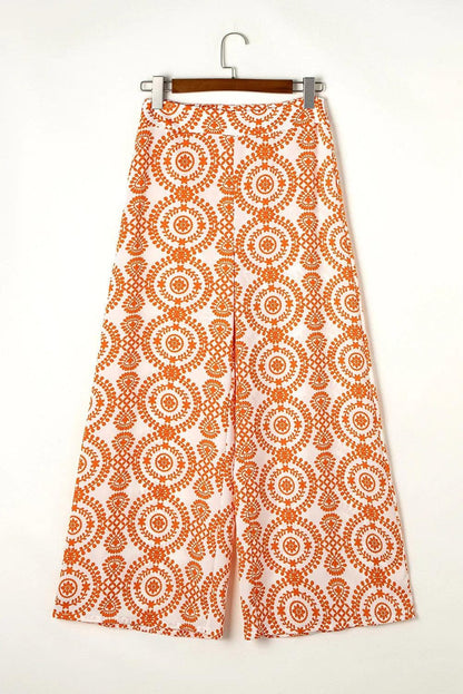 Bottoms/Pants & Culotte Orange Boho Retro Flower Print Wide Leg Pants