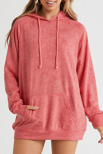 Mineral Wash Kangaroo Pocket Drawstring Pullover Hoodie - Chic Meadow Boutique 