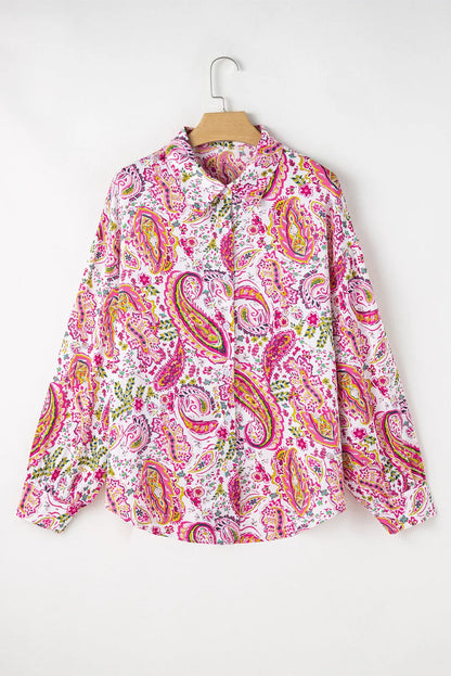 Pink Floral Paisley Printed Casual Shirt - Chic Meadow Boutique 