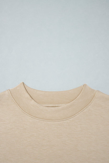 Beige Camouflage Sleeve Crewneck Baggy Pullover Sweatshirt