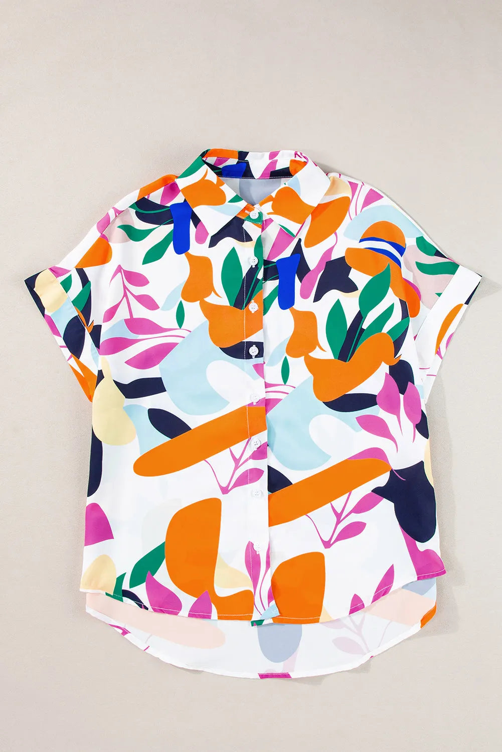 Multicolour Abstract Leafy Print Short Sleeve Shirt - Chic Meadow Boutique 