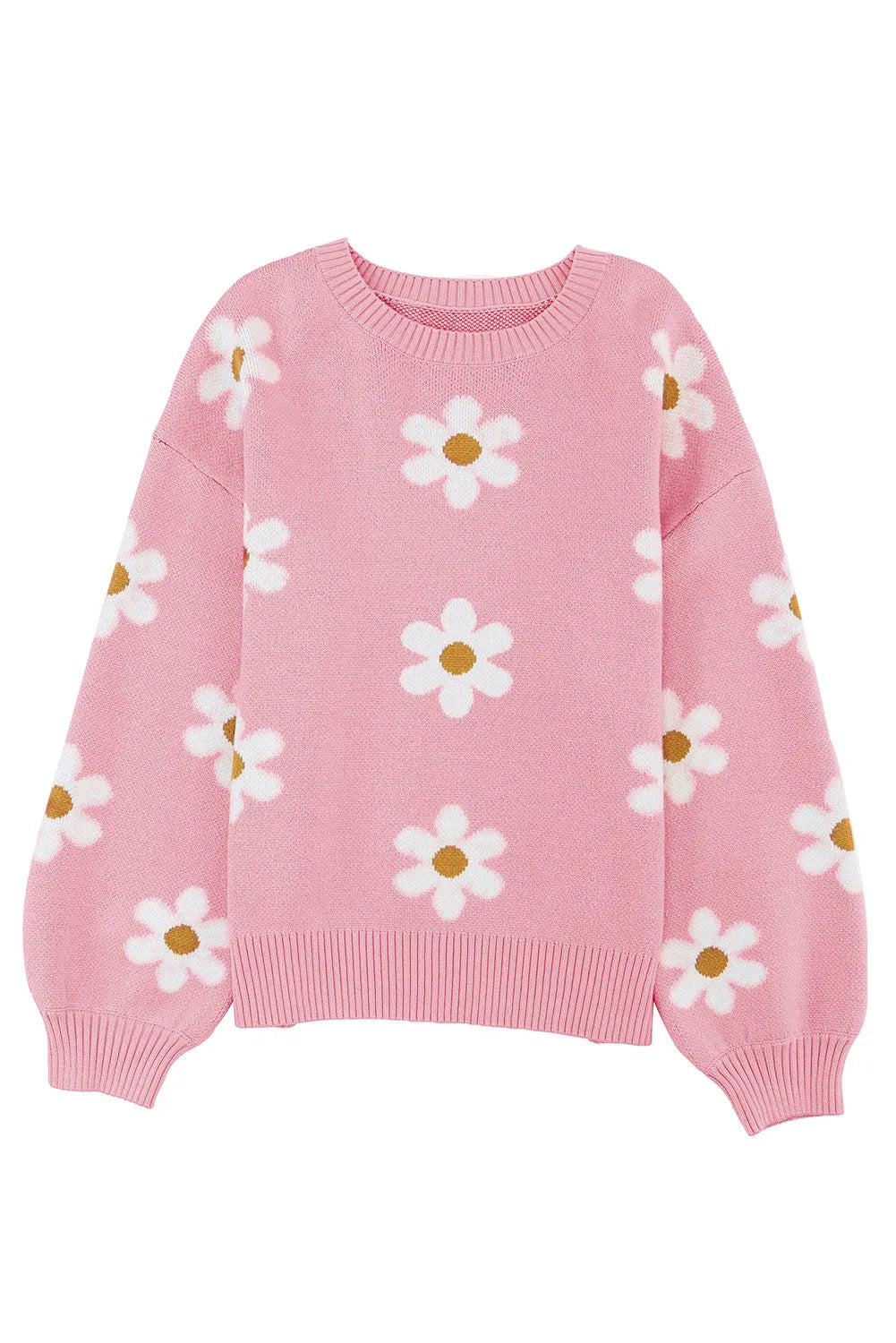 Tops/Sweaters & Cardigans Pink Floral Pattern Drop Shoulder Sweater