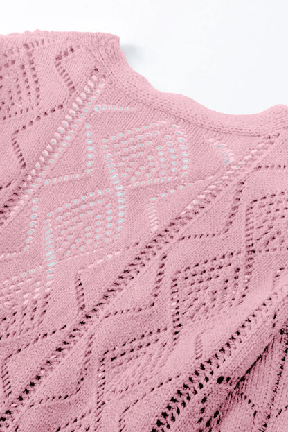 Pink Hollow-out Openwork Knit Cardigan - Chic Meadow Boutique 