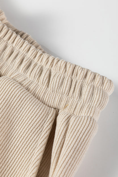 Parchment Leopard Drawstring Pullover Hoodie and High Waist Pants Corduroy Suit