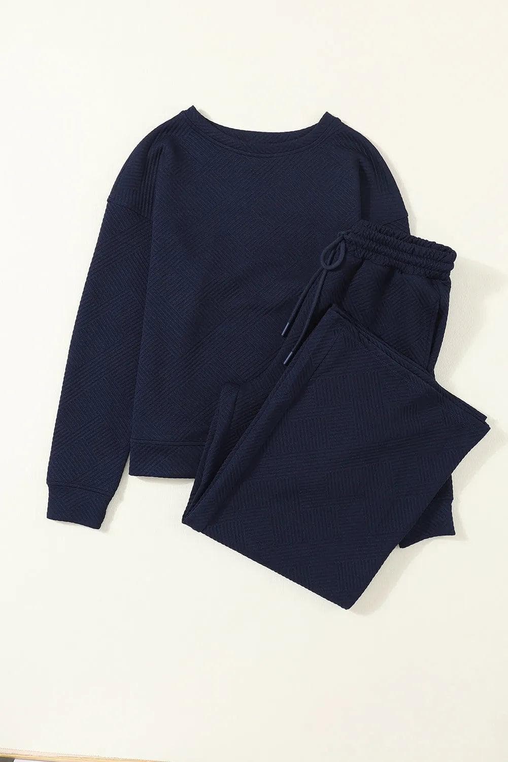 Two Piece Sets/Pant Sets Navy Blue Ultra Loose Textured 2pcs Slouchy Outfit