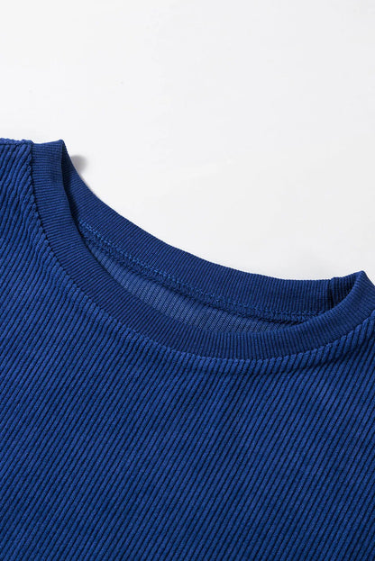 Dark Blue Ribbed Corduroy Oversized Sweatshirt - Chic Meadow Boutique 