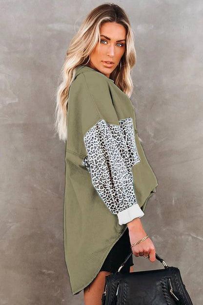 Contrast Leopard Denim Jacket - Chic Meadow Boutique 