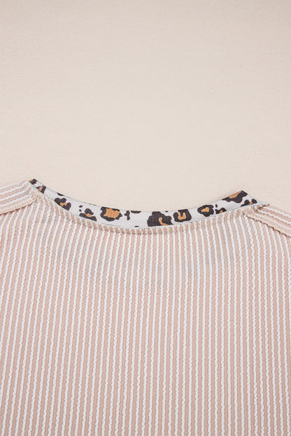 Jet Stream Leopard Patchwork Corded Knit Crew Neck T Shirt