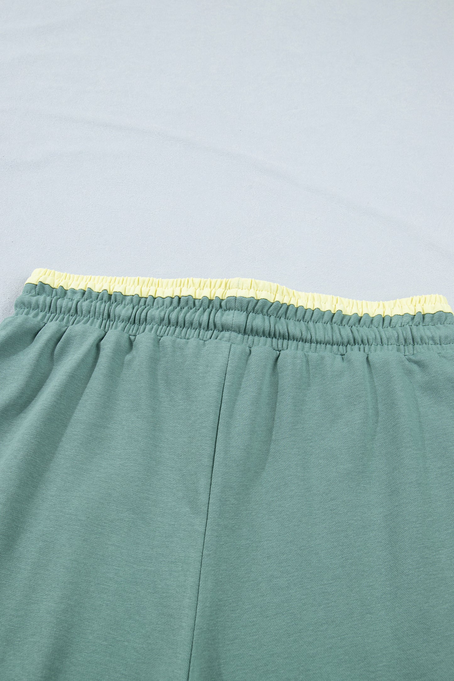 Sea Green Color Block Flower Patchwork Drawstring Contrasted Elastic Waist Wide Leg Pants